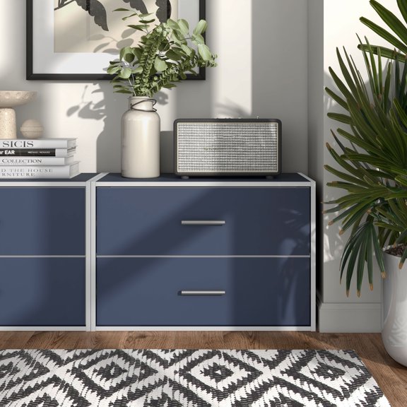 Join Stackable 2-Drawer Wood Steel Blue Cabinet