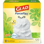 Glad ForceFlex Tall Kitchen Trash Bags, 13 Gallon, 120 Bags (Gain Original Scent, Febreze Freshness)