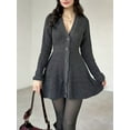 thumbnail image 6 of Women'S Sweater Dress Button V-Neck Long Sleeve Knit A-Line Mini Dress Grey L, 6 of 9