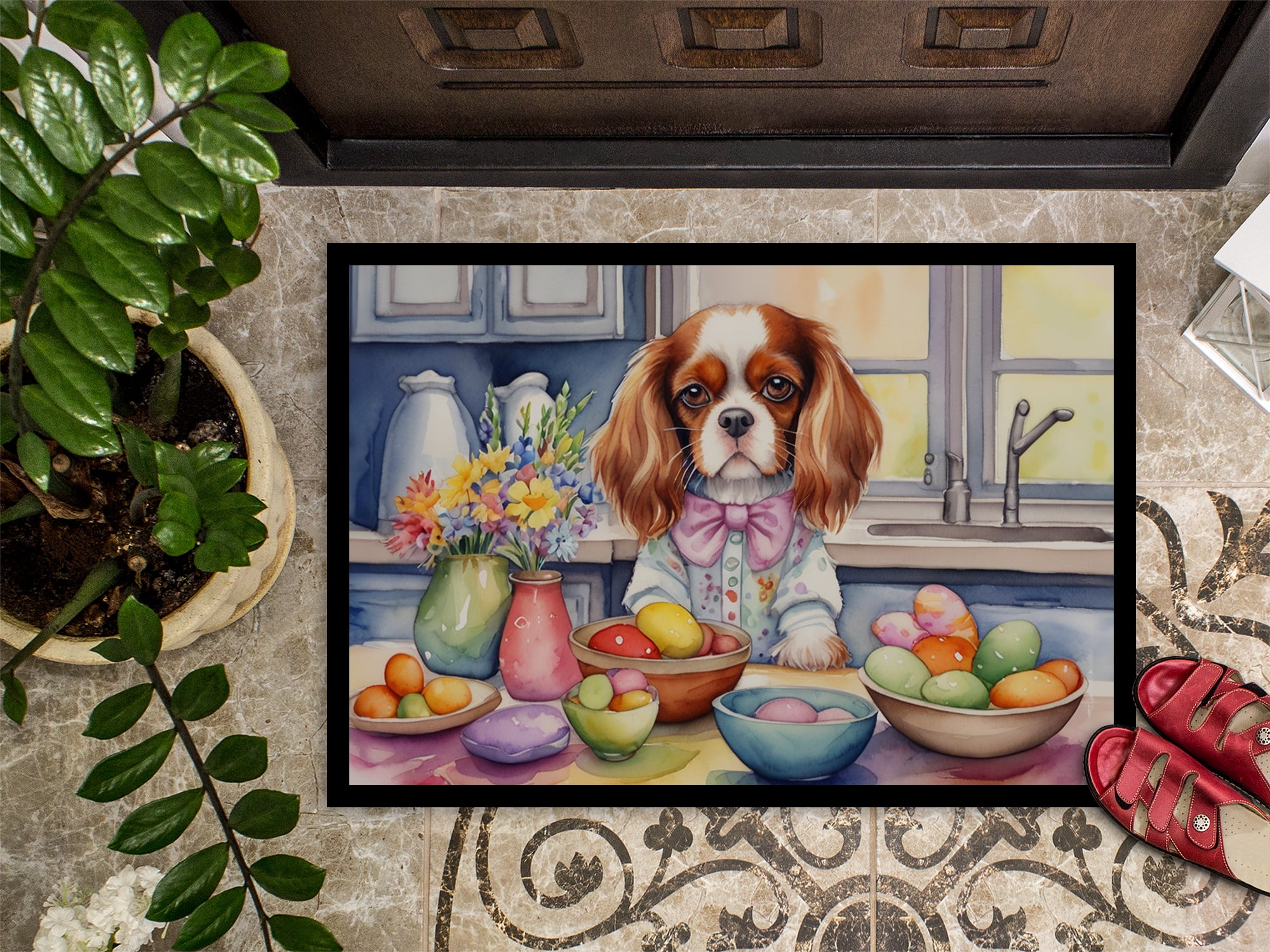 Decorating Easter Yorkshire Terrier Doormat