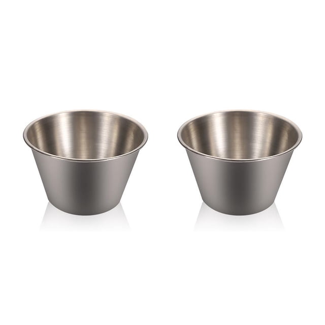 Advancent Taza de salsa de acero inoxidable, recipiente para sumergir condimentos, bandeja para servir crema, soporte para de comedor, Pequeña 2piezas