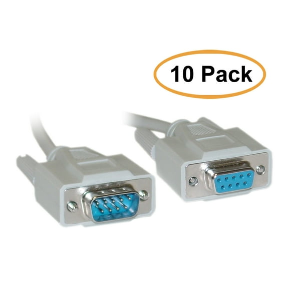 C&E Serial Extension Cable, DB9 Male to DB9 Female, RS-232, UL rated, 9 Conductor, 1:1, 3 Feet, 10 Pack