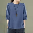 thumbnail image 2 of Yubnlvae Haut Bleu pour Femme, Coupe Ample, Col Rond, Grande Taille, Manches Cinq Points, 4TG, 2 of 4