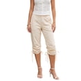 thumbnail image 1 of Pantalones capri de mujer para primavera/verano con cordón ajustable en los puños, color liso, corte ajustado y largo cropped., 1 of 9