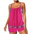 thumbnail image 1 of Swimsuit for Women, Plus Size Conservative Lace Stitching Split Tankini Set with Matching Swim Trunks, Ribbed Fabric, 95% Polyester 5% Spandex, Summer Beach Wear, 1 of 6