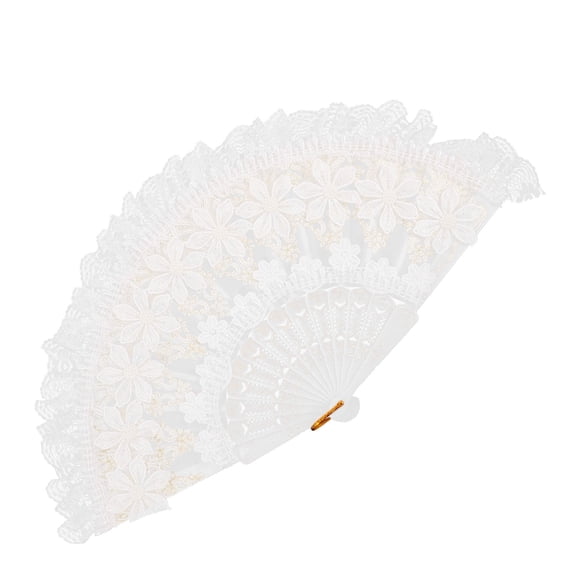 OULII Portable White Lace Hand Fan for Weddings Dance Performances and Party Decor