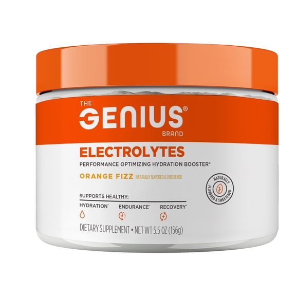 Genius Electrolytes Powder Drink Mix, Orange Fizz – Natural Hydration Booster and Endurance Supplement with Potassium, Magnesium, and Zinc – 30 Servings