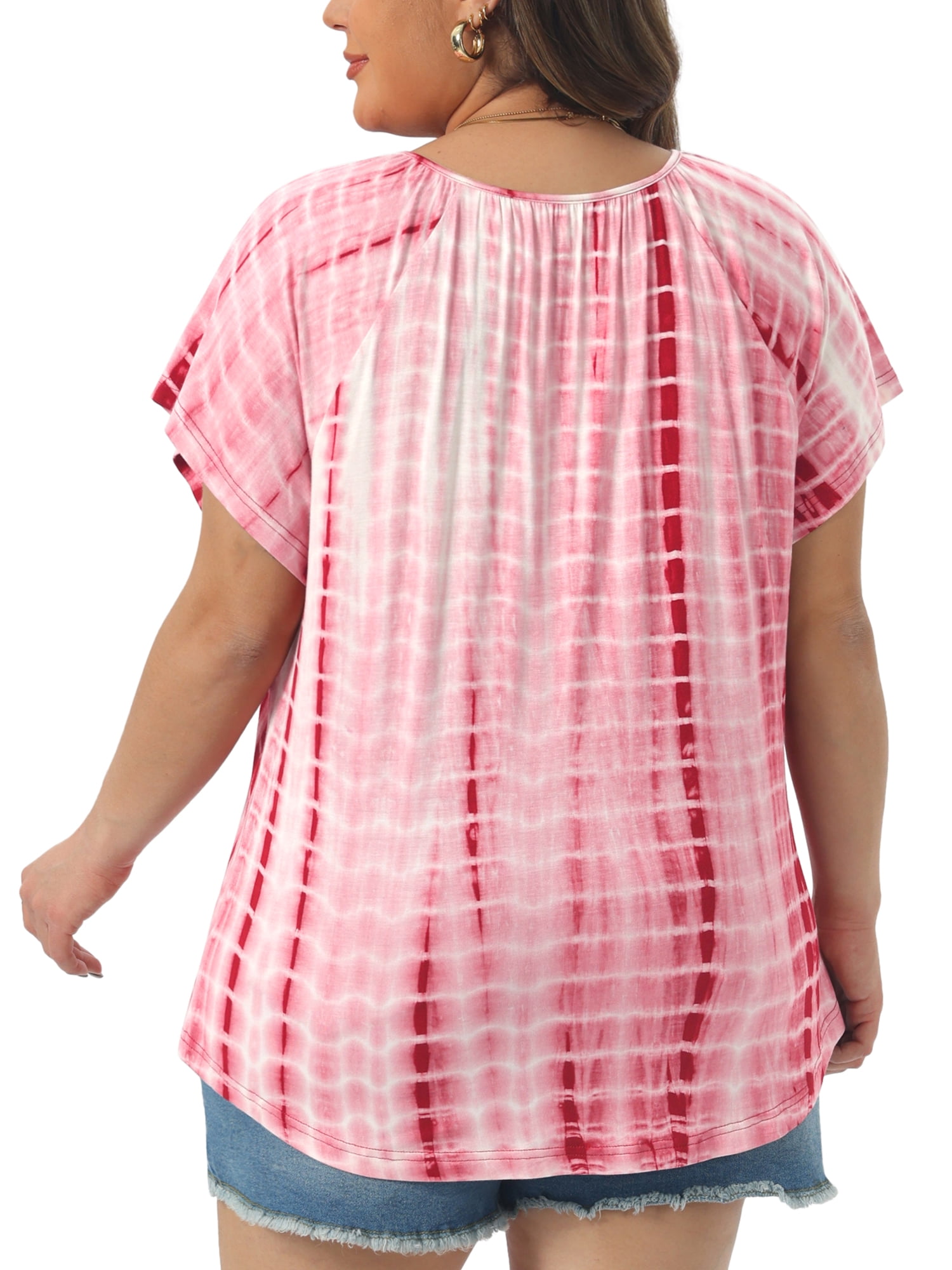 Women's Plus T-shirt Tye Dye Short Sleeve Casual Top with Comfort Fit 1X Pink