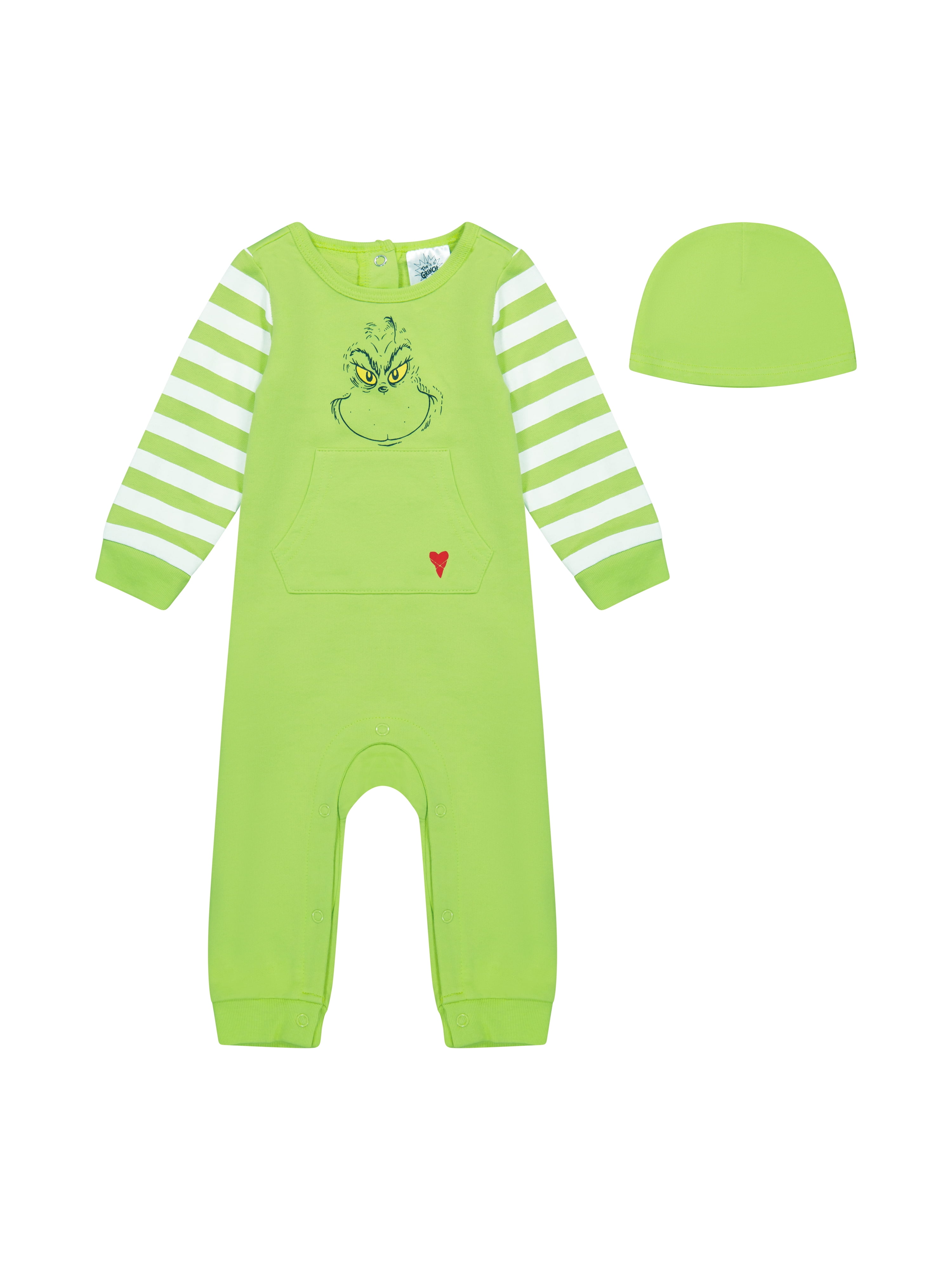 The Grinch Christmas Baby Green Coverall and Hat, Sizes 0/3M-24M