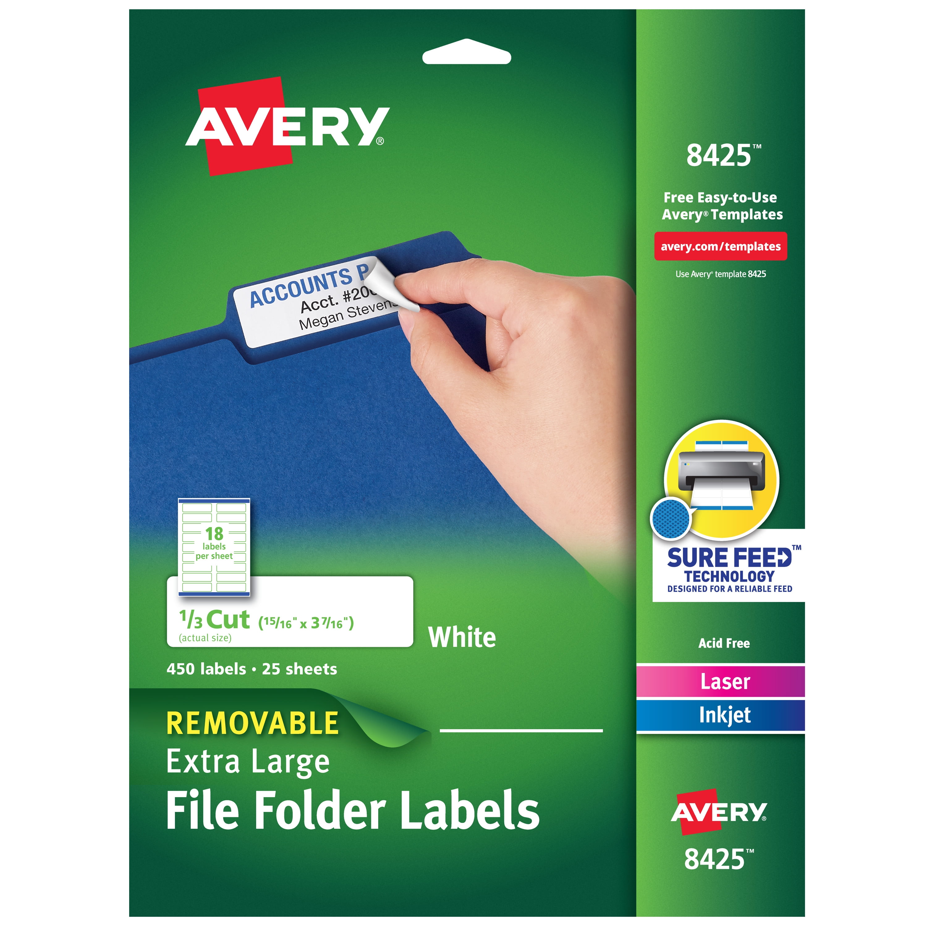 Avery Removable File Folder Labels, 15/16” x 37/16” 450 Labels (8425