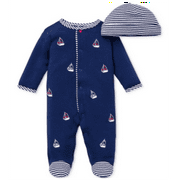 Little Me Boy's Sailboats Footie & Hat Set Blue Size 3M