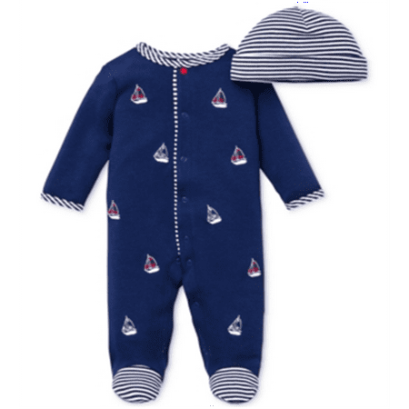Little Me Boy's Sailboats Footie & Hat Set Blue Size 3M