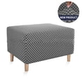 thumbnail image 3 of CHOK 2024 Stretch All-inclusive Ottoman Covers Slipcover Rectangle  Checked Jacquard Ottoman Slipcovers With Elastic Bottom Removable Stool Cover Sofa Footstool Protect-white-Oversized-XL, 3 of 7