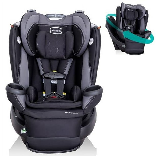 Asiento de coche giratorio todo en uno Evenflo Revolve360 Extend con funda de limpieza rápida (Gris Revere)