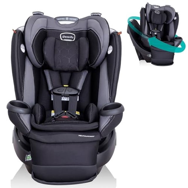 Asiento de coche giratorio todo en uno Evenflo Revolve360 Extend con funda de limpieza rápida (Gris Revere)