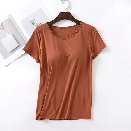 Brown Women s Tanks  Yoga Gym Tops Workout Tank Tops Strap Padded Undershirts Cotton Camisole Vest Top Seamless Sleeping Vest Bra Top Women s Tanks & Camis M