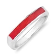 thumbnail image 6 of Rectangular Bar Red Coral Stone Inlay Sterling Silver Ring-7, 6 of 7