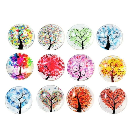 

12 Pcs Life Tree Landscape Tree Refrigerator Magnets Whiteboard Magnets Round Glass Fridge Magnets Stickers Home Party Wall Deco