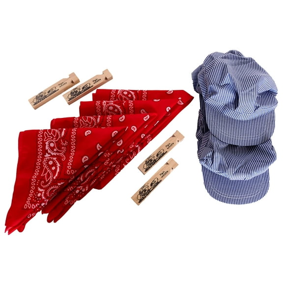 Children's Train Conductor Dress Up - Hat, Whistle, and Bandana (4 SETS)