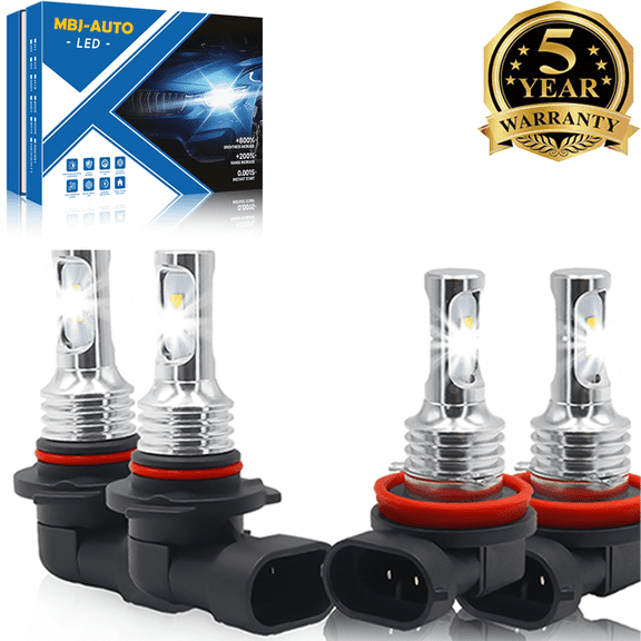 9005 H11 Light Bulbs Combo, 6000LM  Super Bright 6500K Cool White, Fanless 1:1 Mini Size, Pack of 4 For Chevy Silverado 1500 2500HD 2007-2015