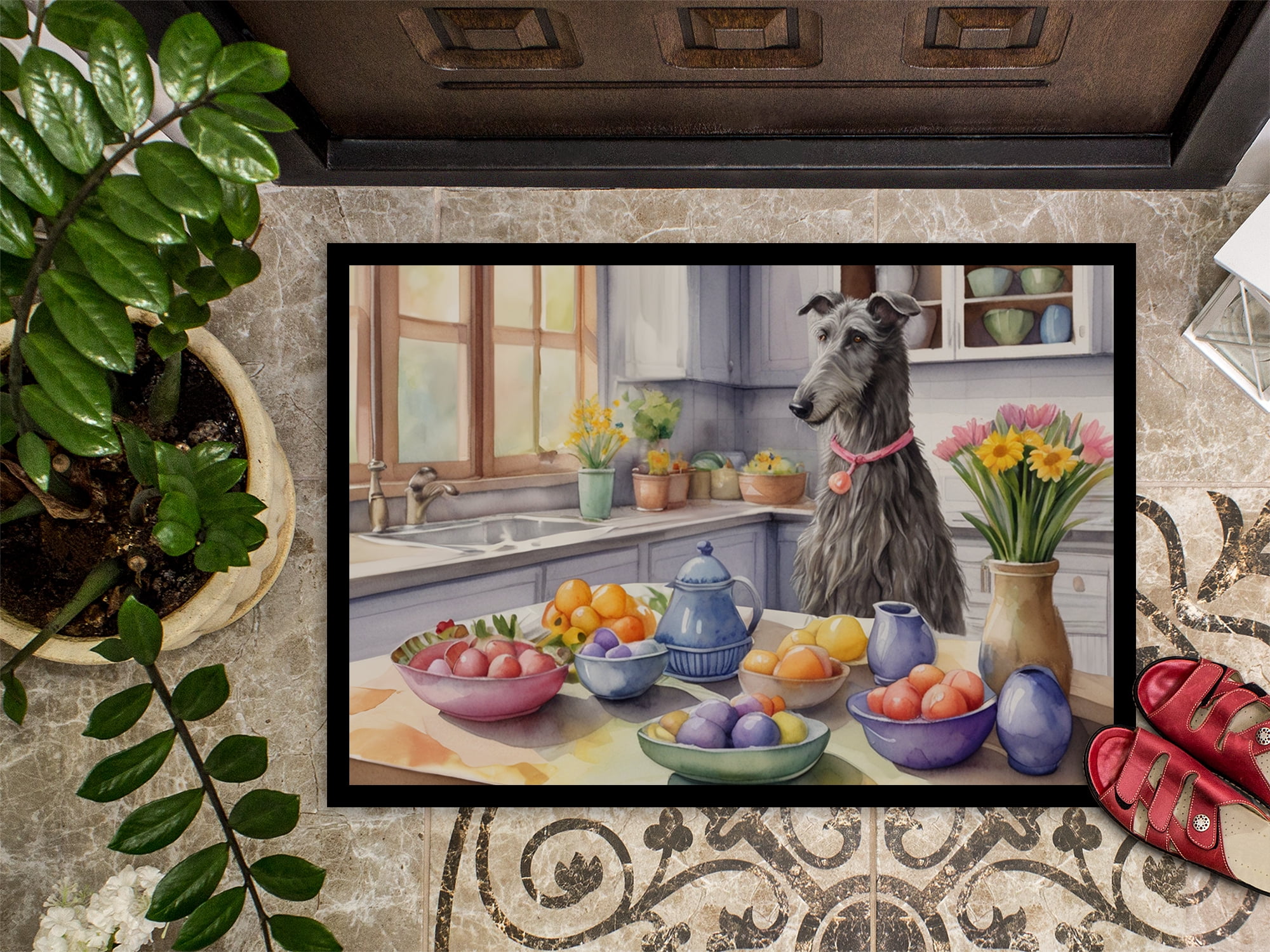 Decorating Easter Scottish Deerhound Doormat 27 in x 18 in