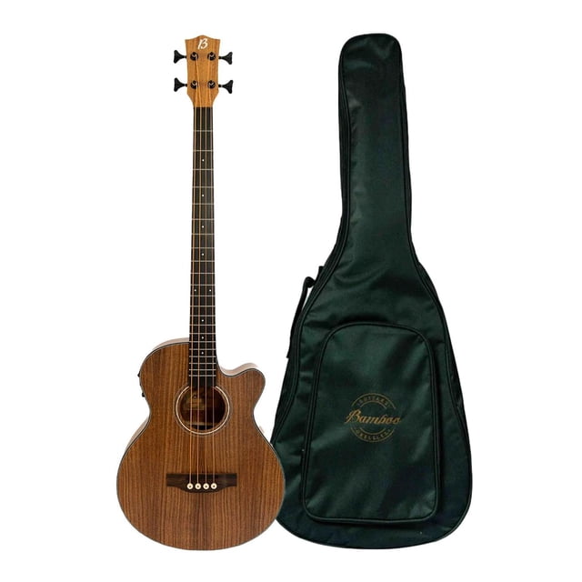 BAMBOO, Bajo Electroacústico Koa, Escala Larga con funda acolchada y ecualizador de 3 bandas, contro