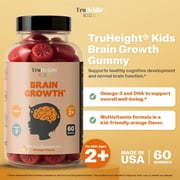 TruHeight Kids Brain Growth Gummies (Orange, Ages 2+) All Natural Kids & Teens Vitamins, Omega 3 Gummies Supports Brain Growth, Mental Clarity, Focus, Eye Health, Memory Supplements, DHA Multivitamin