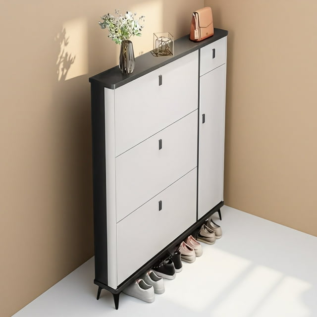 SOCE041 - Armoire à Chaussures Mince pour Entrée avec Rangement Rabattable - Blanc (80 x 17 x 120 cm)