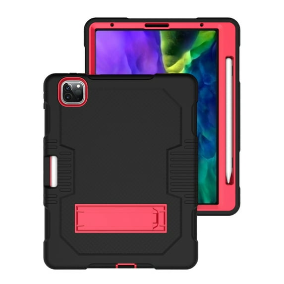 ELEHOLD Rugged Hybrid Case for iPad Pro 12.9 2022/2021/2020/2018 Three-Layer Full Protection Hidden Kickstand Pencil Holder Shockproof Durable Case for iPad Pro 12.9 inch,Black+Red