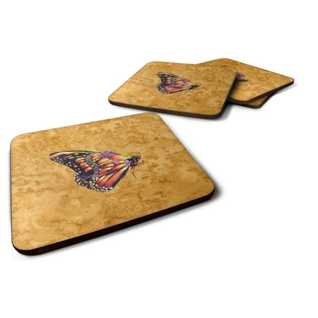 

Carolines Treasures 8858FC Butterfly on Gold Foam Coaster Set of 4 3 1/2 x 3 1/2 multicolor
