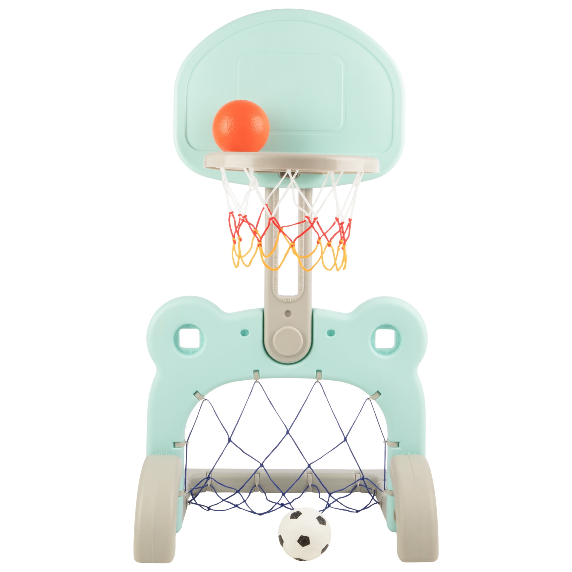 Hey Play 2-in-1 Adjustable Toddler Basketball Hoop and Soccer Goal (Blue)