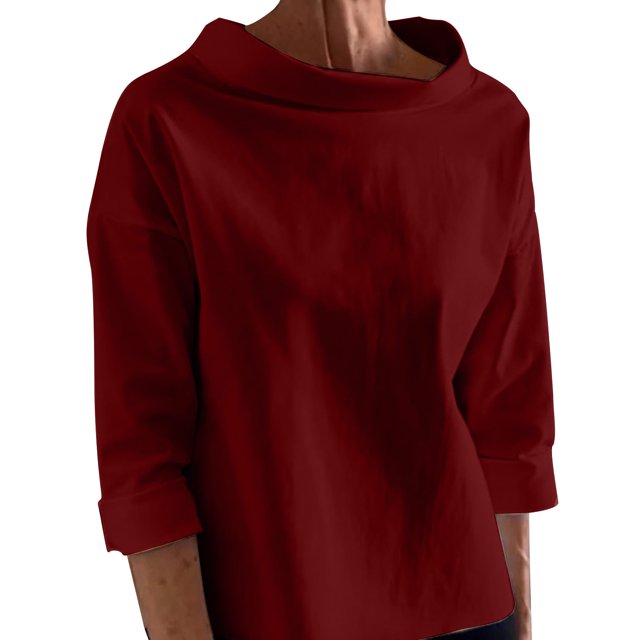 Timegard Womens Tops Half High Collar Long Sleeve Loose Fitting Shirts BlousesSolid Color Fall Fashion