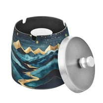 Yayeee Ashtray with Lid for Cigarette Smokeless Stainless Steel Home Ash Holder, Dark Mountains