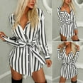 thumbnail image 2 of Henpk Summer Dresses for Women Striped T Shirt Dress Casual Midi Dress Short Sleeve Sundress with Pockets Fashion Long Sleeve Button Sexy Bandage V-Neck Stripe Print Mini Dress Multi-color L, 2 of 8