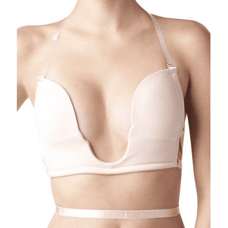 THE NATURAL Nude Sexy Plunge Convertible Bra  US 12  NWOT