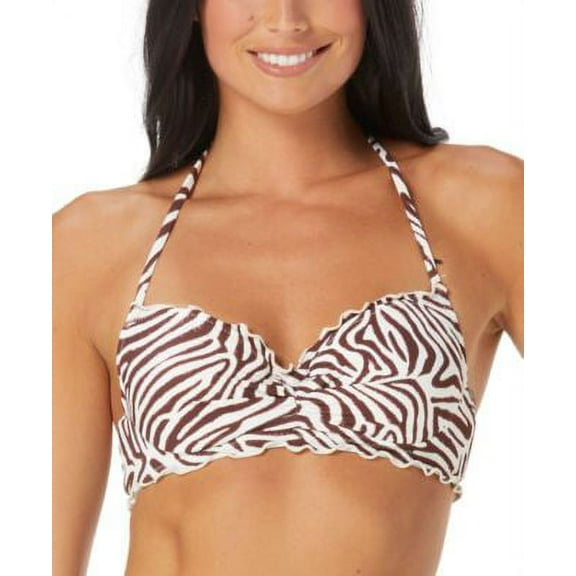 MSRP $35 Sundazed Nixie Zebra-Print Ruffled Bikini Top Brown Size 34B Cup