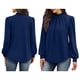 thumbnail image 2 of Camisas de Larga para Mujer, Blusas de Cuello Alto con Pliegues Delanteros, Ropa Informal Elegante para Otoño. Azul Marino XXL, 2 of 5