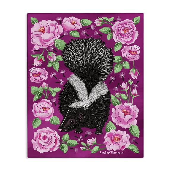 Stupell Industries Bohemian Skunk & Rose Blossoms Canvas Art, 16 x 20, by Renee Thompson
