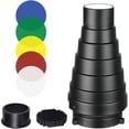 thumbnail image 1 of Kit de snoot cónico de estudio de aleación con rejilla de panal y 5 filtros de color para Bowens Mount Strobe Moonlights Flash Speedlight Photography Light, 1 of 5