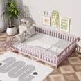 thumbnail image 3 of UHOMEPRO Queen Floor Bed with Fence and Door, Montessori Floor Bed for Kids, Toddler Bed Frame with Safety Guardrails and Slats, Wood Floor Bed Frame Queen Size, No Box Spring Needed, Pink, 3 of 11