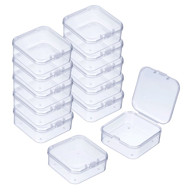 Uxcell 72Pcs Contenedores de Almacenamiento Pequeños Transparentes de Plástico con Tapas, Cajas Cuadradas Antioxidantes (1.8x1.77x0.79In)