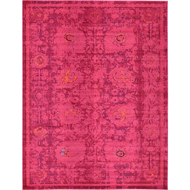 Unique Loom Medici Tapis Abstrait en Détresse 9' x 12' Rectangle Fuchsia/rouge