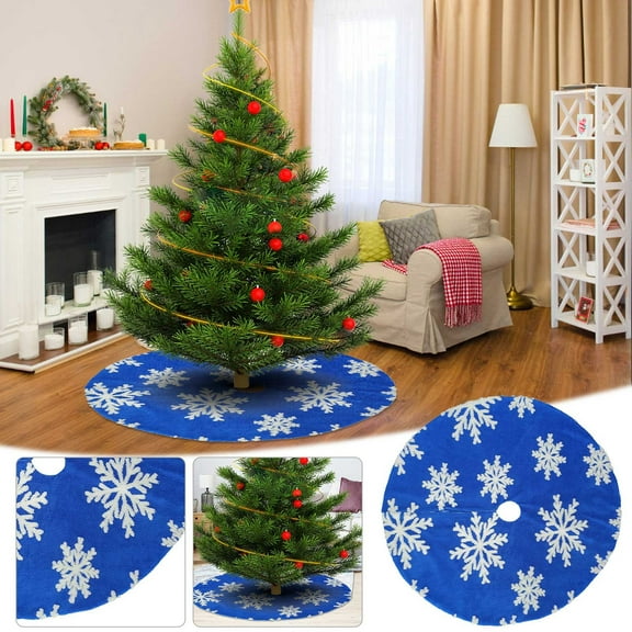 Christmas Tree Skirt Red White Blue Tree Skirt with Snowflake Design, 36inch Double Layers Xmas Tree Skirt for Christmas Decorations, Winter New Year House Decoration Supplies