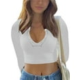 thumbnail image 3 of KOMOO Women Knit Crop Top Long Sleeve V Neck Ribbed Short T-Shirt Slim Fairycore Grunge Cropped Tees Tops, 3 of 4