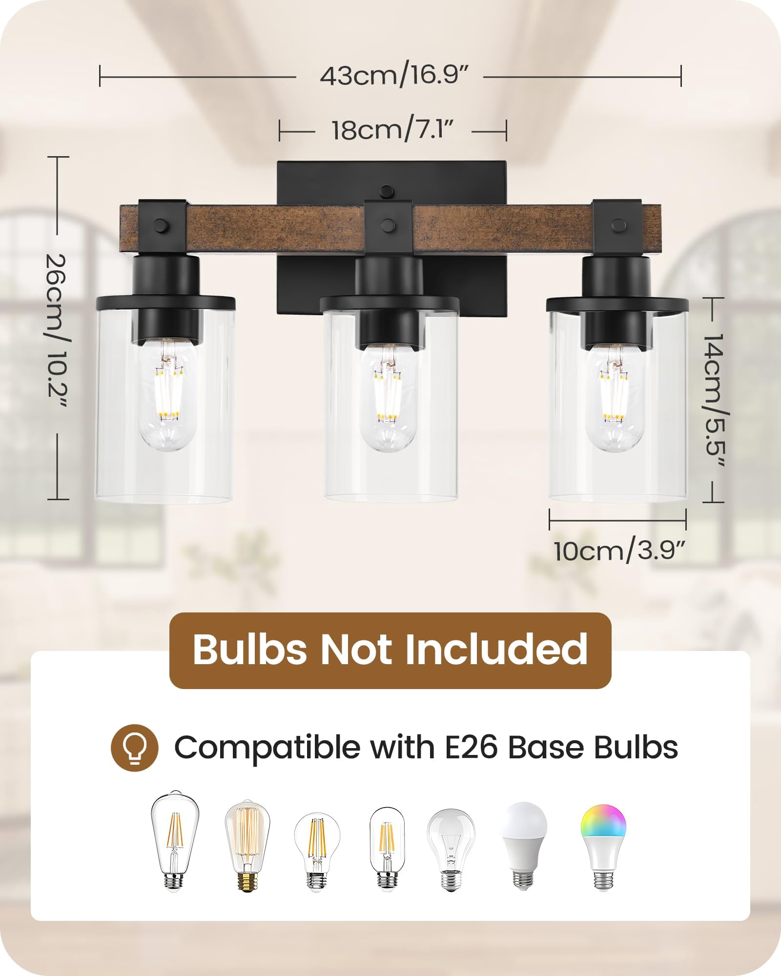 3-light Bathroom Light Fixture  Farmhouse Vanity Lights For With Glass Shade Rustic Fixtures E26 Base F08bd05