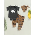 thumbnail image 2 of Suealasg Western Baby Boys Clothes 3 6 12 Months Infant Short Sleeve Letter Cow Print Romper +Long Pants +Hat Set Newborn Boys 3Pcs Summer Casual Outfits, 2 of 8