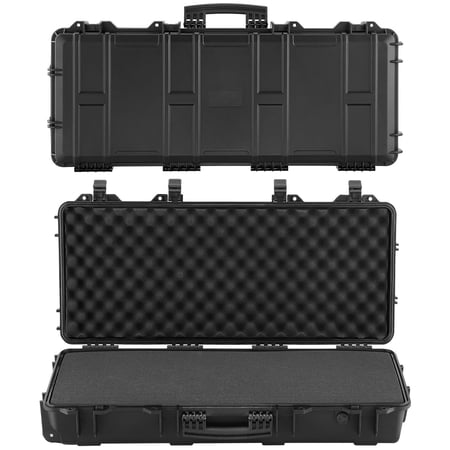 Lockable Rifle Case with Wheels 36 Inch IP67 Waterproof Gun Storage with Pre-Cut Foam for Shotguns Airsoft and Firearms Protection Black