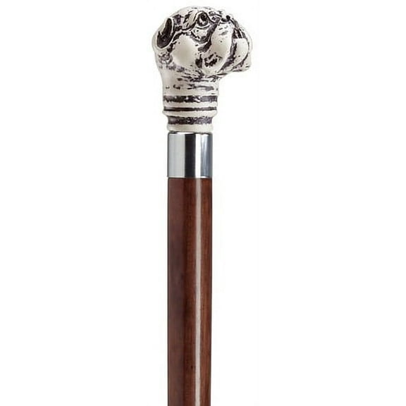 Walking Cane Scrimshaw Bulldog Bulb handle Walnut stain shaft Walking Stick