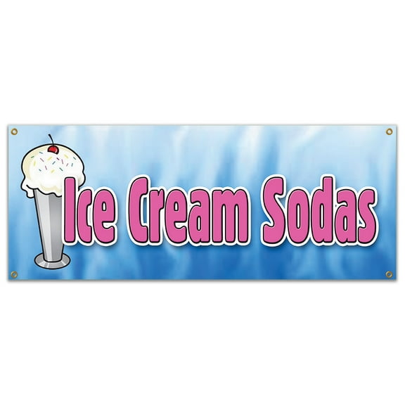ICE CREAM SODAS BANNER SIGN cones sundae floats banana split egg cream malt