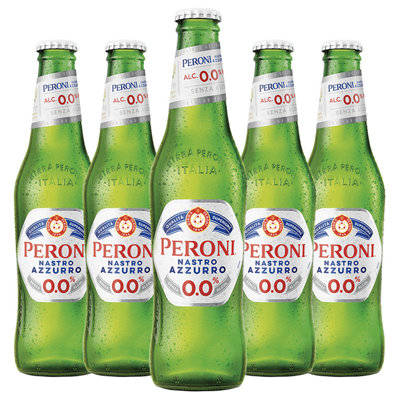 Peroni Nastro Azzurro 0.0 NA Beer Non-Alcoholic Lager Brew 11.2oz Bottles - Authentic Italian Taste Without Alcohol - Refreshing Zero Alcohol Beer 0g Fat, 18.5g Carbs